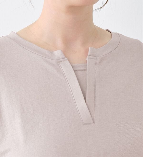 alotta（アロッタ）の「【接触冷感】６分袖衿フェイク裾ラウンドチュニック（チュニック）」｜詳細画像