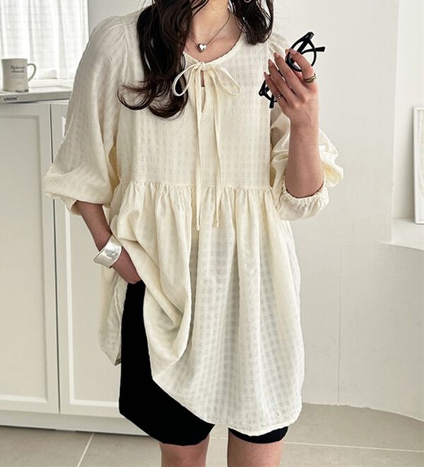 GeeRA（ジーラ）の「前後２ＷＡＹチェックペプラムチュニック（チュニック）」｜詳細画像