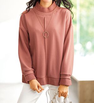 BELLUNA（ベルーナ）の「裏起毛素材リブニット切替プルオーバー（カットソー）」｜ピンク