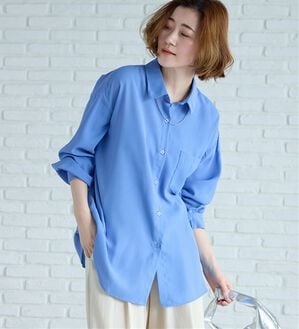 BELLUNA（ベルーナ）の「イージーケア！とろみ素材ビッグシャツ（シャツ）」｜サックス