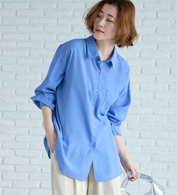 BELLUNA（ベルーナ）の「イージーケア！とろみ素材ビッグシャツ（シャツ）」｜サックス