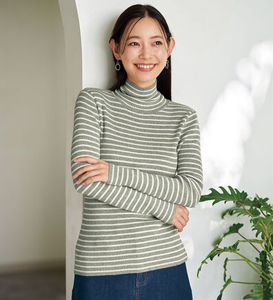 BELLUNA（ベルーナ）の「＜＆ｃｏｃｏｃｈｉ＞ハピネスコットン１００％&times;吸湿発熱リブタートルニット（ニット・セーター）」