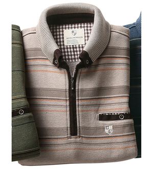 「＜ニコル　モリソン＞暖か衿デザイントレーナー　ボーダー（メンズトレーナー）」｜ベージュ(ボーダー)