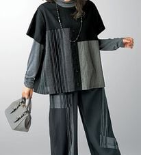 BELLUNA（ベルーナ）の「ストライプ切替バルーンセットアップ（セットアップ）」