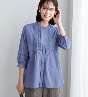 BELLUNA（ベルーナ）の「レース&times;ピンタック使いシャツチュニック（チュニック）」｜ブルーグレー