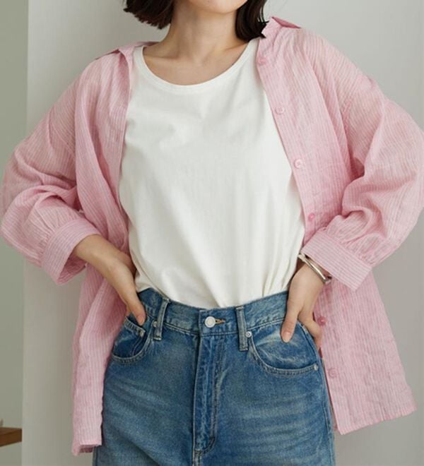 BELLUNA（ベルーナ）の「綿混テンセルぽこぽこシアーシャツチュニック（チュニック）」｜詳細画像