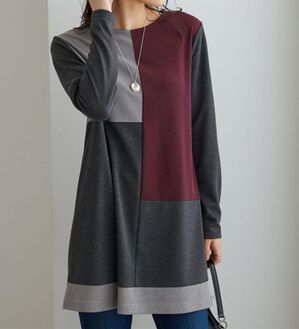 BELLUNA（ベルーナ）の「かのこ素材配色ブロッキングチュニック（チュニック）」｜杢チャコール系