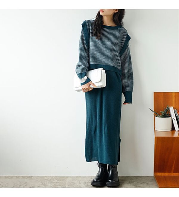 GeeRA（ジーラ）の「レイヤード２点セットワンピース（ニットワンピース）」｜詳細画像