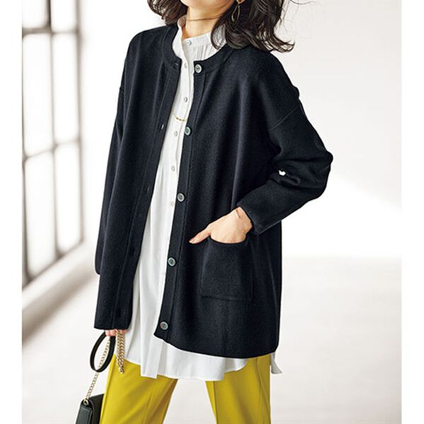 BELLUNA（ベルーナ）の「もっちり素材ノーカラーカーディガン（ニットカーディガン）」｜詳細画像