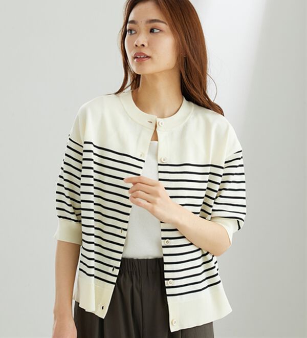 BELLUNA（ベルーナ）の「【快適Ｌａｂ．】洗える！軽い！５分袖ニットカーディガン（ニットカーディガン）」｜詳細画像