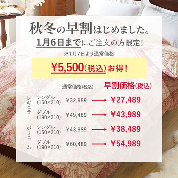 「【１／６まで早割】ロイヤルゴールドラベル羽毛掛布団（掛布団）」｜詳細画像