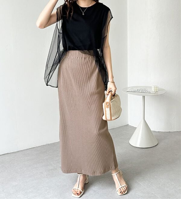 GeeRA（ジーラ）の「【着回し力◎】楽ちんすっきり見え！リブロングスカート（ロングスカート）」｜詳細画像