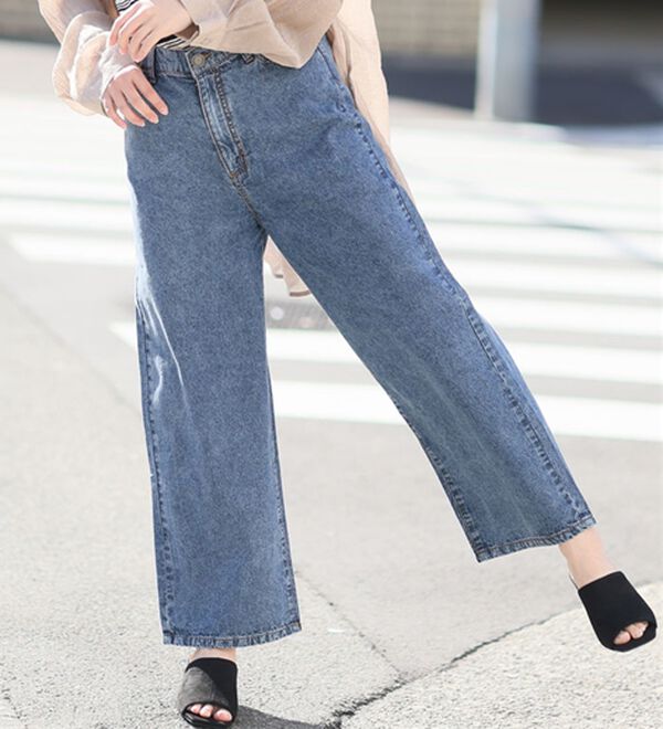 A HAPPY MARILYN（アハッピーマリリン）の「【Ｍ～７Ｌ】【選べる丈】【夏でも穿きたい】美脚＆美尻が叶う 優勝！ 着痩せ ワイドパンツ（ワイドパンツ・ガウチョ）」｜デニム／ケミカル