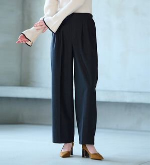 RANAN（ラナン）の「キレイ見え！防風ワイドパンツ（フルレングスパンツ）」｜ブラック