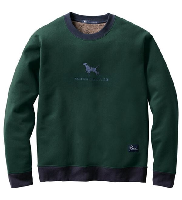 「＜ケン・コレクション＞刺しゅうデザインが魅力の裏ボアトレーナー（メンズトレーナー）」｜グリーン