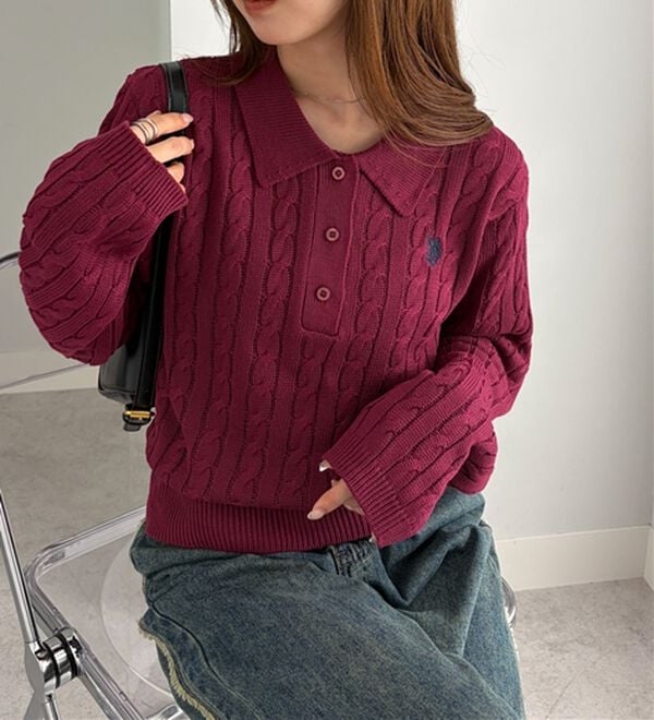 U.S.POLO ASSN.＞刺繍長袖ケーブルポロニット - ベルーナ【公式】