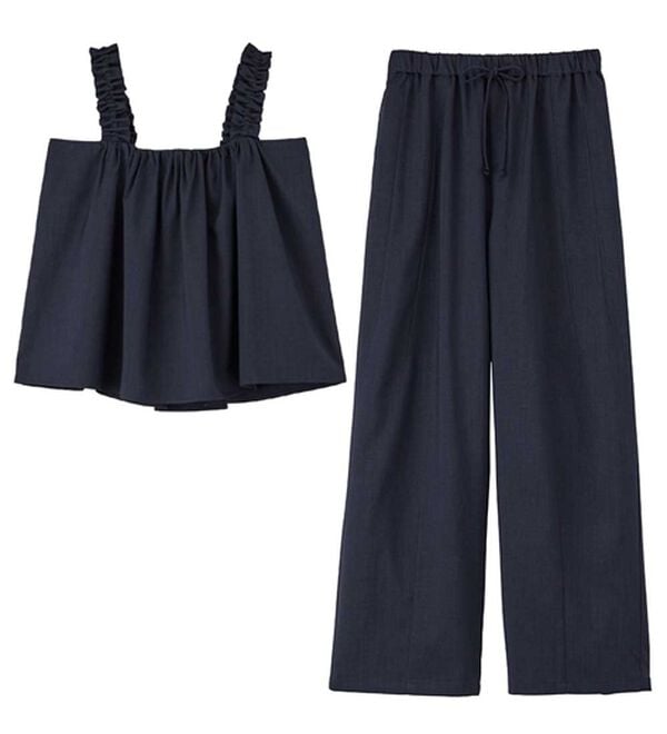 RANAN（ラナン）の「フリルデザインキャミセットアップ（ワイドパンツ・ガウチョ）」｜詳細画像