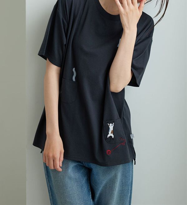 BELLUNA（ベルーナ）の「ネコ刺しゅうビッグプルオーバー（カットソー）」｜詳細画像