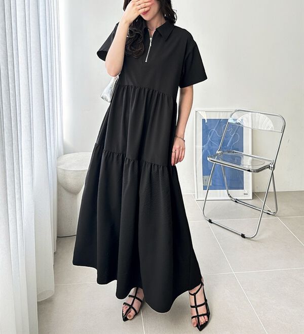 GeeRA（ジーラ）の「サッカーティアードハーフジップワンピース（その他ワンピース）」｜詳細画像