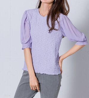 RANAN（ラナン）の「ボリューム袖ぽこぽこＴシャツ（カットソー）」｜ライトパープル