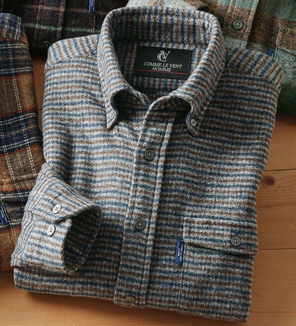 「＜コムルヴァン・オム＞コットンツイード柔らか厚地シャツ（メンズシャツ）」｜グレー系