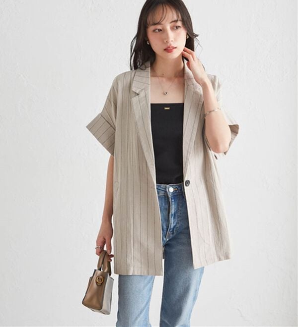 RANAN（ラナン）の「クレープジャカードハーフスリーブジャケット（テーラードジャケット）」｜詳細画像