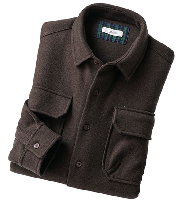 「メルトンジャージシャツジャケット（メンズシャツ）」｜ブラウン