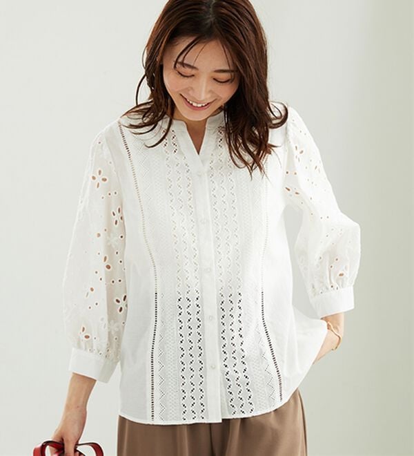BELLUNA（ベルーナ）の「花柄レース切替デザインブラウス（ブラウス）」｜詳細画像