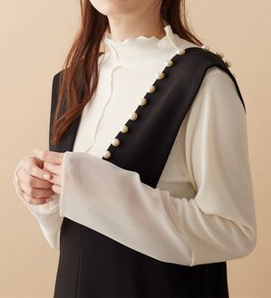 alotta（アロッタ）の「【前後２ＷＡＹ】袖口シフォン切替リブトップス（カットソー）」｜詳細画像