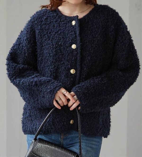 RANAN（ラナン）の「ゴールド調ボタンループ編みニットジャケット（ニットカーディガン）」｜詳細画像