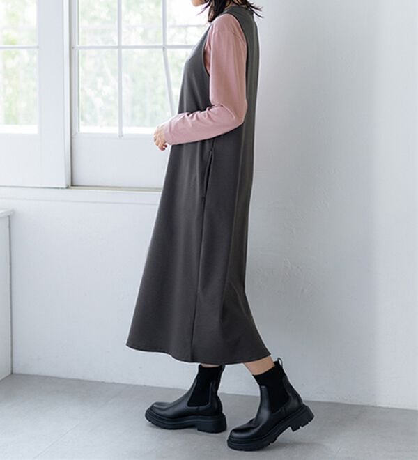 BELLUNA（ベルーナ）の「【選べる丈】シュッと体型カバー！ジャストフィットらくらくジャンパースカート（ジャンパースカート）」｜詳細画像