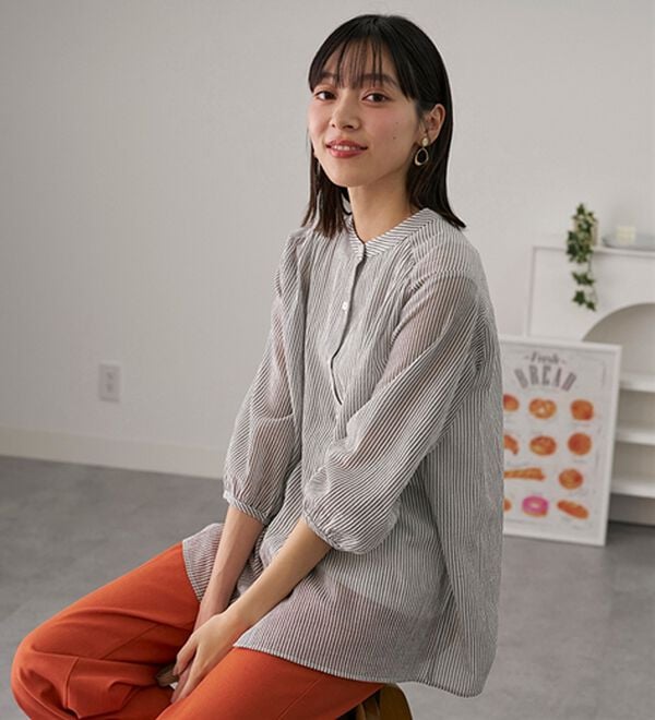 BELLUNA（ベルーナ）の「【タンクトップ付】綿シアーシャツブラウスセット（シャツ）」｜詳細画像