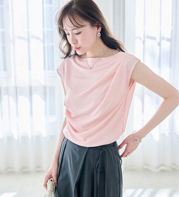 RANAN（ラナン）の「【ひんやり・ＵＶ】タックドレープフレンチスリーブカットソー（Tシャツ）」｜詳細画像