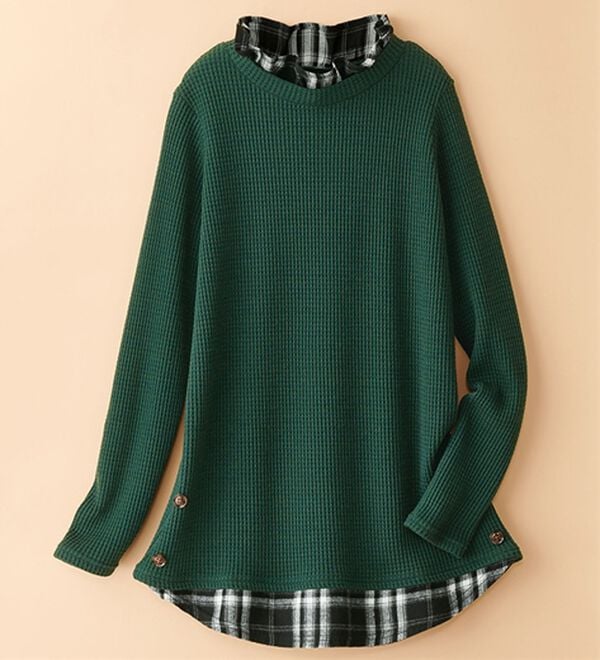 BELLUNA（ベルーナ）の「異素材重ね着風チュニック（チュニック）」｜グリーン