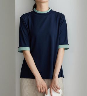 BELLUNA（ベルーナ）の「配色デザインハイネックプルオーバー（カットソー）」｜ネイビー系