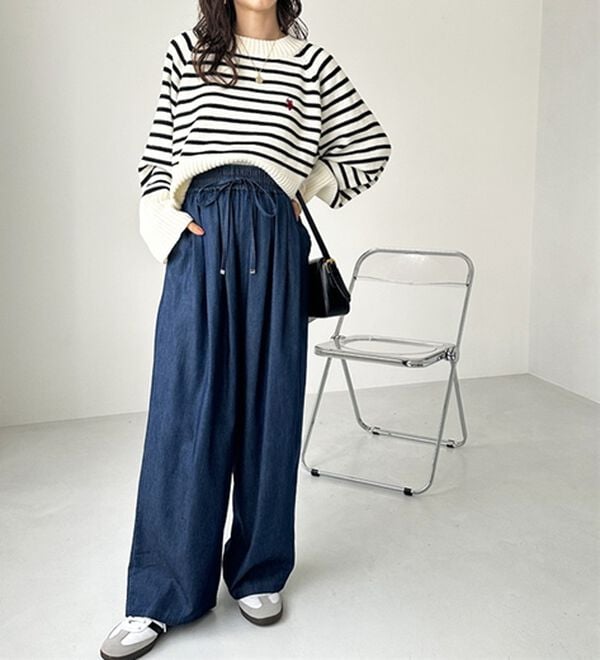 GeeRA（ジーラ）の「【接触冷感】穿いて感激！キレイ見えする楽ちんワイドデニムパンツ（ワイドパンツ・ガウチョ）」｜詳細画像