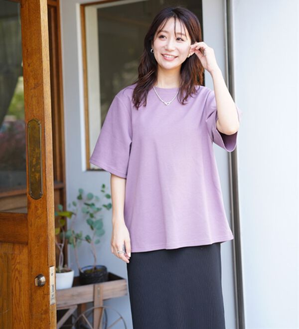 A HAPPY MARILYN（アハッピーマリリン）の「【Ｍ～８Ｌ／選べるシルエット・袖丈】綿混ベーシックＴシャツ（Tシャツ）」｜詳細画像