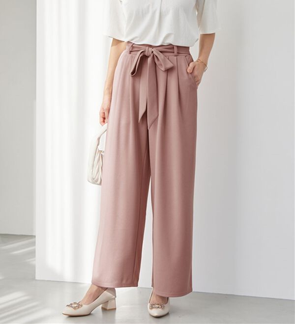 alotta（アロッタ）の「【４つの機能付】ひんやり共布リボン付ワイドパンツ（ワイドパンツ・ガウチョ）」｜詳細画像