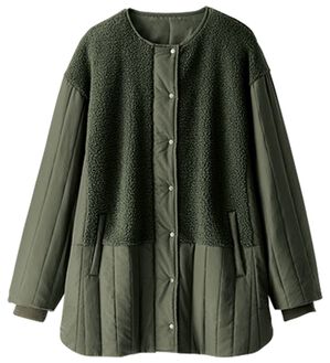 BELLUNA（ベルーナ）の「ボア切替キルトデザインミドル丈コート（ハーフコート）」｜カーキ