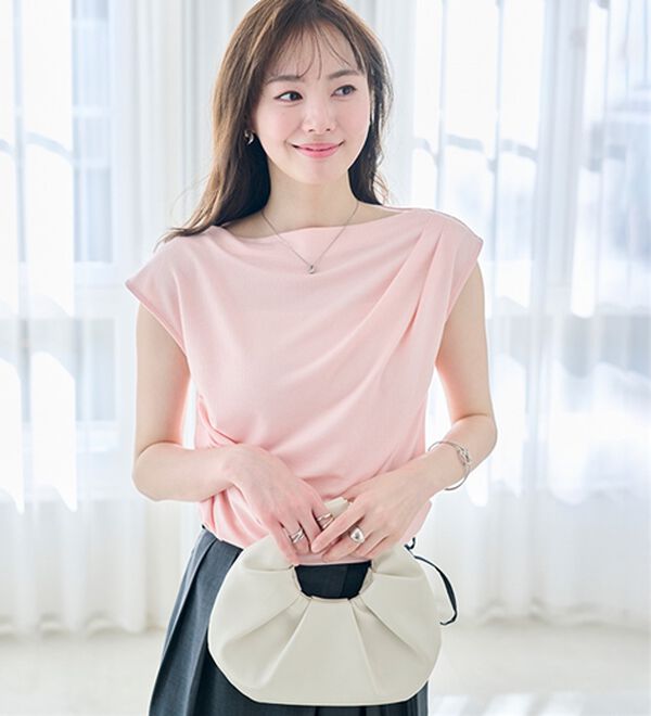 RANAN（ラナン）の「【ひんやり・ＵＶ】タックドレープフレンチスリーブカットソー（Tシャツ）」｜詳細画像