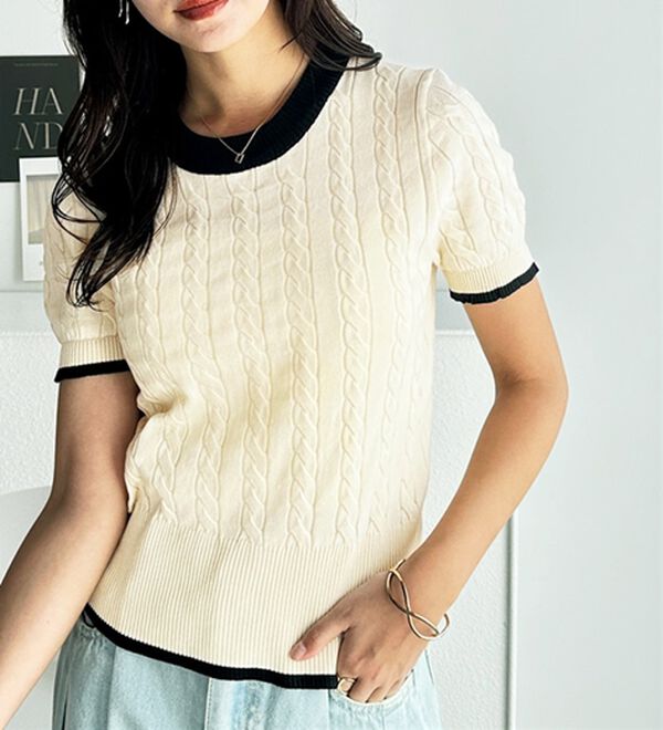 GeeRA（ジーラ）の「ケーブル編みニットトップス（ニット・セーター）」｜詳細画像