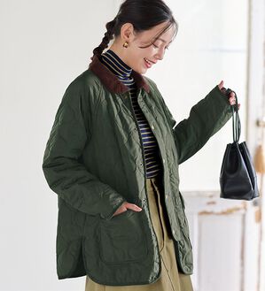 BELLUNA（ベルーナ）の「＜＆ｃｏｃｏｃｈｉ＞配色コーデュロイ衿中わたキルトコート（ハーフコート）」｜詳細画像