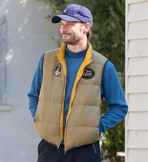 「＜ハッシュパピー＞軽くて暖か配色ダウンベスト（メンズベスト）」｜詳細画像