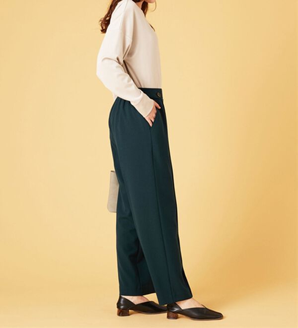 BELLUNA（ベルーナ）の「サマ見え（Ｗ）ストレッチ素材タブ使いワイドパンツ（ワイドパンツ・ガウチョ）」｜詳細画像