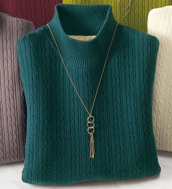 BELLUNA（ベルーナ）の「洗える！裏ベロアあったかセーター（ニット・セーター）」｜グリーン