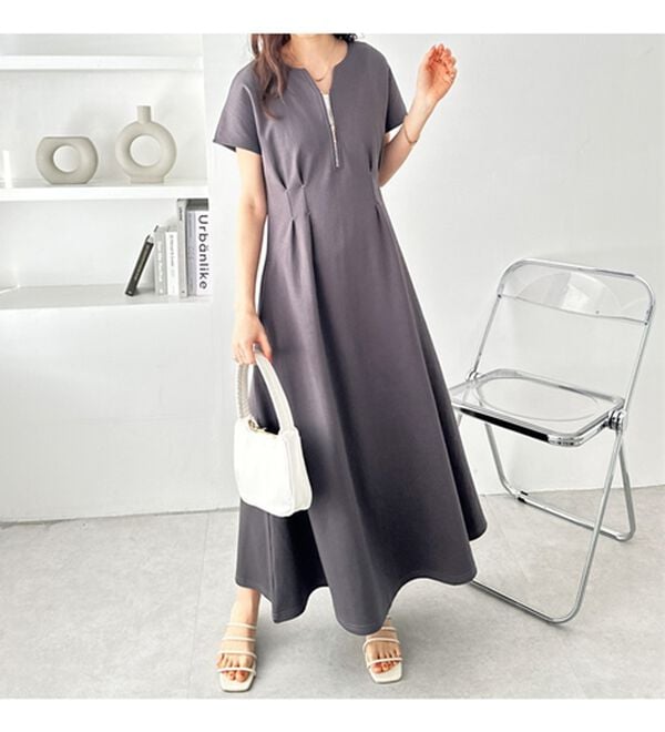 GeeRA（ジーラ）の「前後2WAYハーフジップフレンチ袖ワンピース（カットソーワンピース）」｜詳細画像