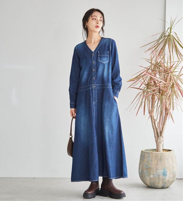 RANAN（ラナン）の「ロング丈デザインデニムワンピース（その他ワンピース）」｜詳細画像