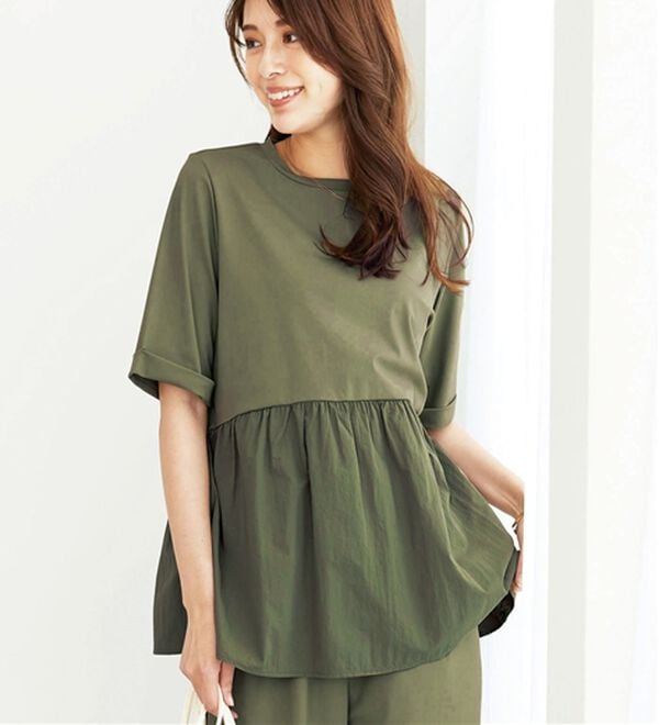 BELLUNA（ベルーナ）の「ヒンヤリ爽快！異素材切替プルオーバー（カットソー）」｜詳細画像