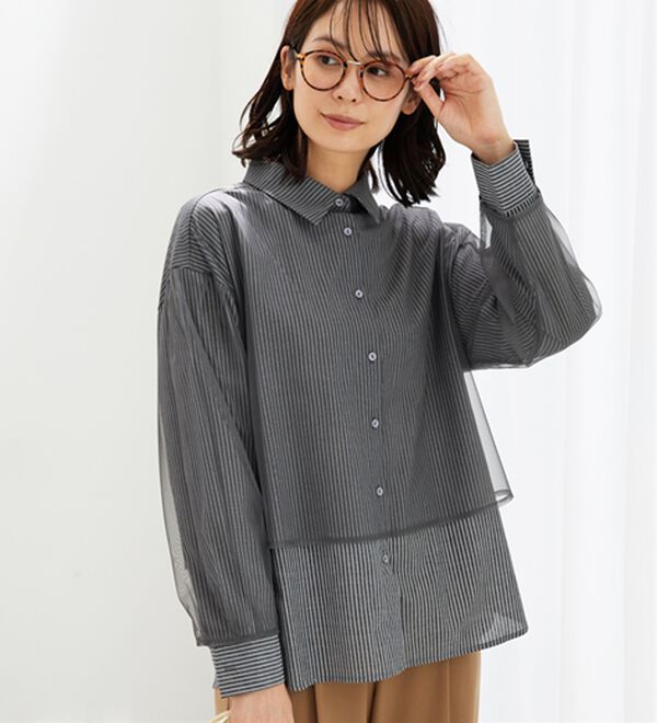 BELLUNA（ベルーナ）の「華やぎチュール重ねシャツブラウス（ブラウス）」｜詳細画像