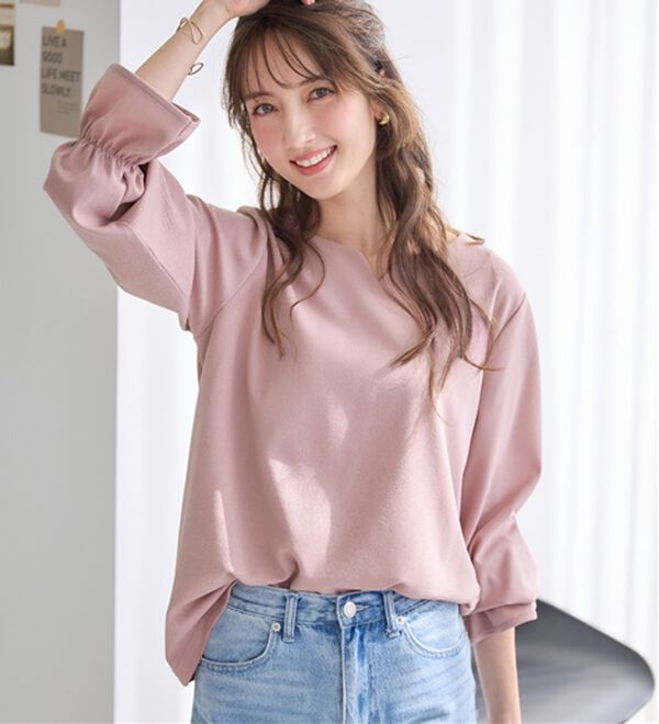 alotta（アロッタ）の「【裏起毛あり・なし】キャンディースリーブハートネックブラウス（ブラウス）」｜ピンク